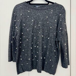 Gray Zara Sweater with Pearl Embellishments